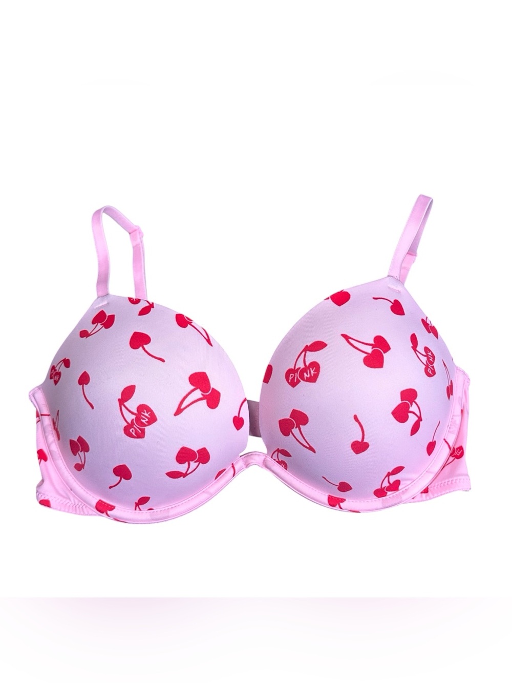 Victoria’s Secret PINK Cherry Print Push Up Bra Pink Red Size Tag Missing